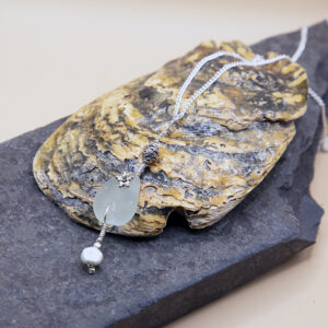 Blue Sea Glass and Freshwater Pearl Droplet pendant