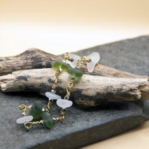Emerald Green and White Sea Glass Bracelet