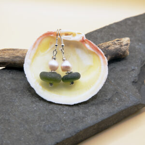 Emerald Green and Freshwater Pearl Earrings