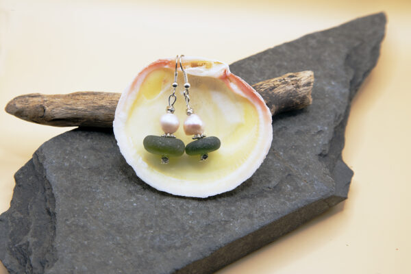 Emerald Green and Freshwater Pearl Earrings