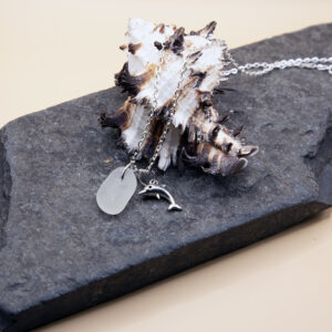 Blue sea glass and Dolphin pendant