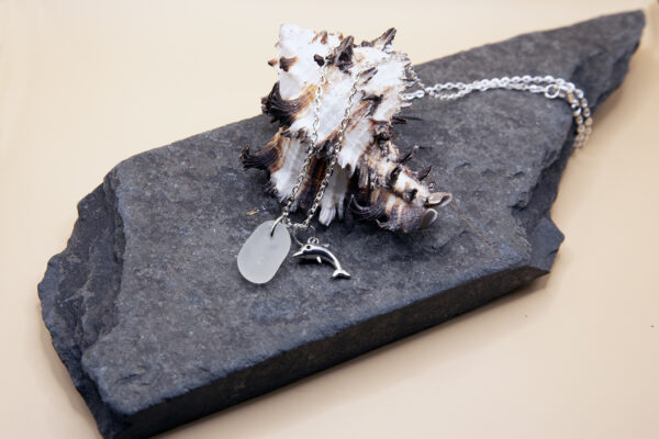 Blue sea glass and Dolphin pendant