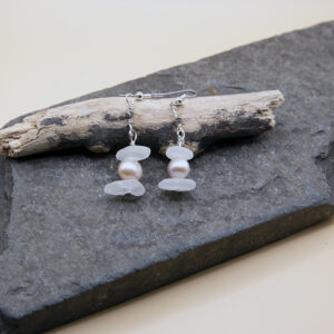 Sea Glass and Fresh Water Pearl Earrings