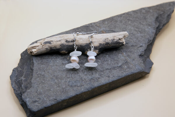 Sea Glass and Fresh Water Pearl Earrings