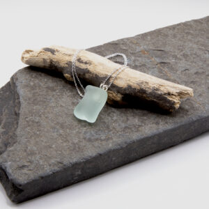 Square Whitby Blue Sea Glass with Sterling Silver fittings and chain