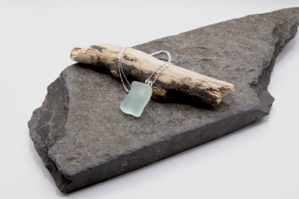 Square Whitby Blue Sea Glass with Sterling Silver fittings and chain