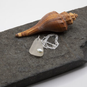 Sea Foam White Norfolk Sea Glass and Fresh Water Pearl Pendant