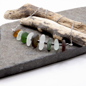 Multi colour sea glass bar necklace