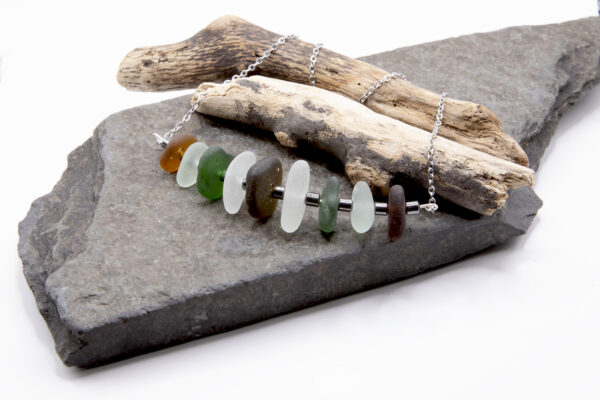 Multi colour sea glass bar necklace