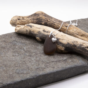 Amber seaglass with sterling silver charm and chain