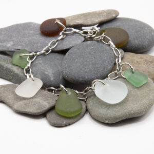Sea Green, White and Amber Sea Glass Bracelet