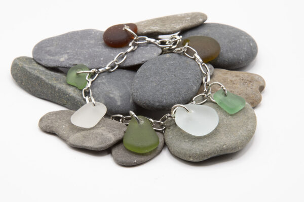 Sea Green, White and Amber Sea Glass Bracelet