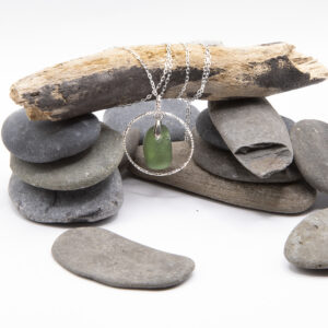 Hand Crafted Sterling Silver Hoop and Norfolk Green Sea Glass Necklace