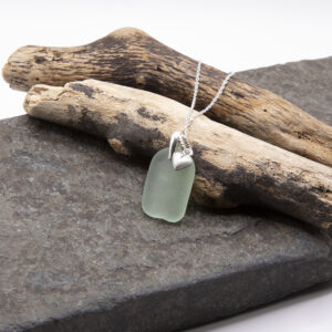 Norfolk Blue Sea Glass and puffed silver heart