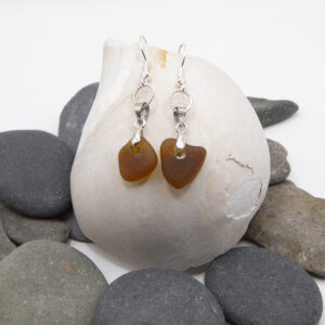 Stunning Amber Sea Glass and Sterling Silver Earrings