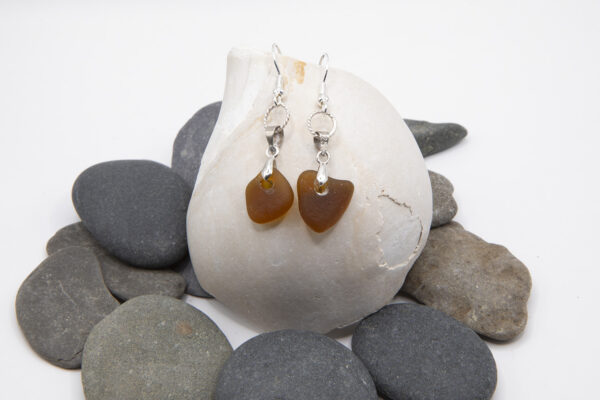 Stunning Amber Sea Glass and Sterling Silver Earrings
