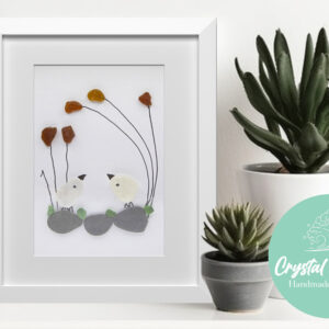 Cute Little Sea Glass Birds in their Flowers