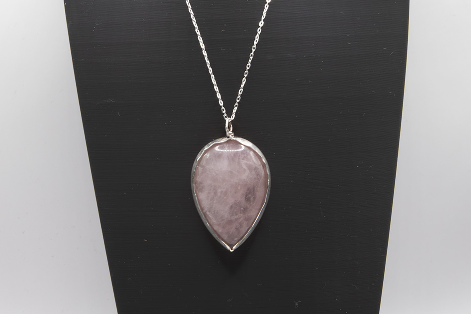 Rose Quartz Teardrop Set in Fine Silver