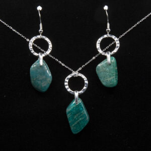 Malachite and sterling silver necklace and earring set