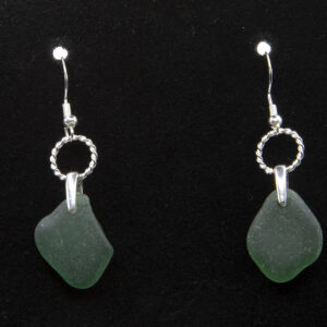 Sterling Silver Earrings with Whitby Green Sea Glass