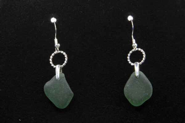Sterling Silver Earrings with Whitby Green Sea Glass