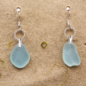 BLUE SEAGLASS AND SILVER EARRINGS