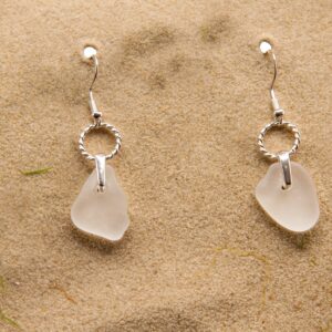 WHITE SEAGLASS AND SILVER EARRINGS