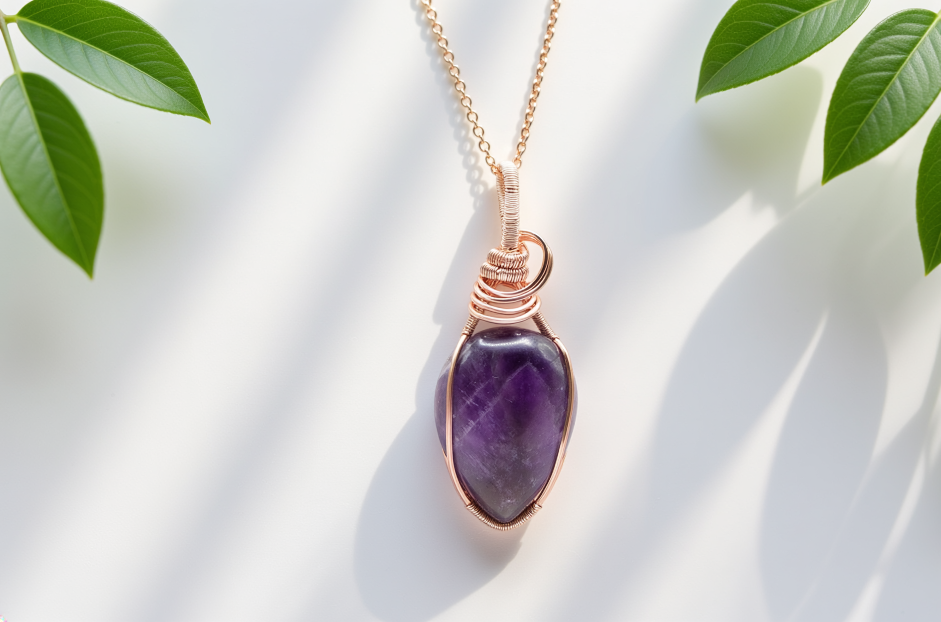 Amethyst Tear Drop set in Rose Gold Wire