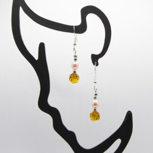 FRESHWATER PEARL AND AMBER COLOURED BEAD SILVER EARRINGS