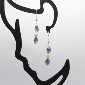 FRESHWATER PEARL AND BLUE BEAD SILVER EARRINGS