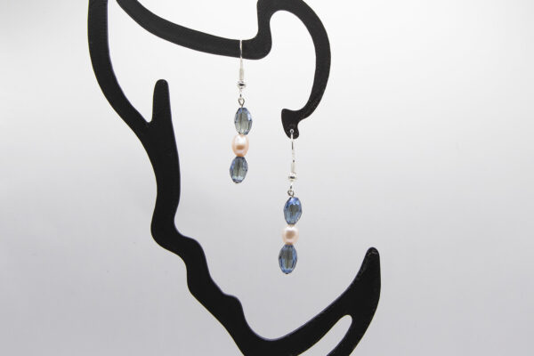 FRESHWATER PEARL AND BLUE BEAD SILVER EARRINGS