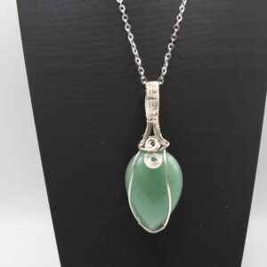 Green Aventurine Teardrop Wrapped in Silver wire