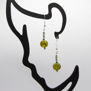 GREEN CRACKLE BEAD AND SILVER EARRINGS