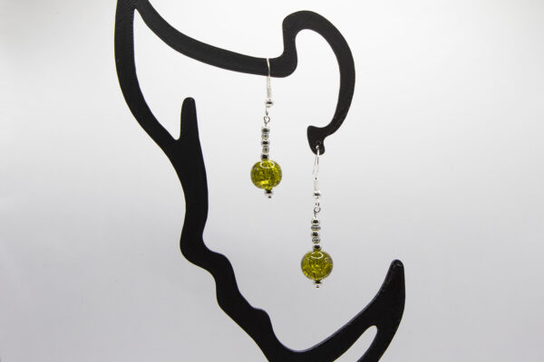 GREEN CRACKLE BEAD AND SILVER EARRINGS