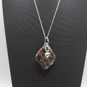 LEOPARD AGATE AND SILVER HEART NECKLACE