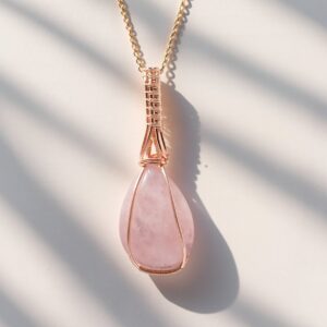 ROSE QUARTZ IN ROSE GOLD WIRE ON CHAIN