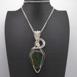 Dragon’s Blood Stone Wire-Wrapped Pendant Necklace