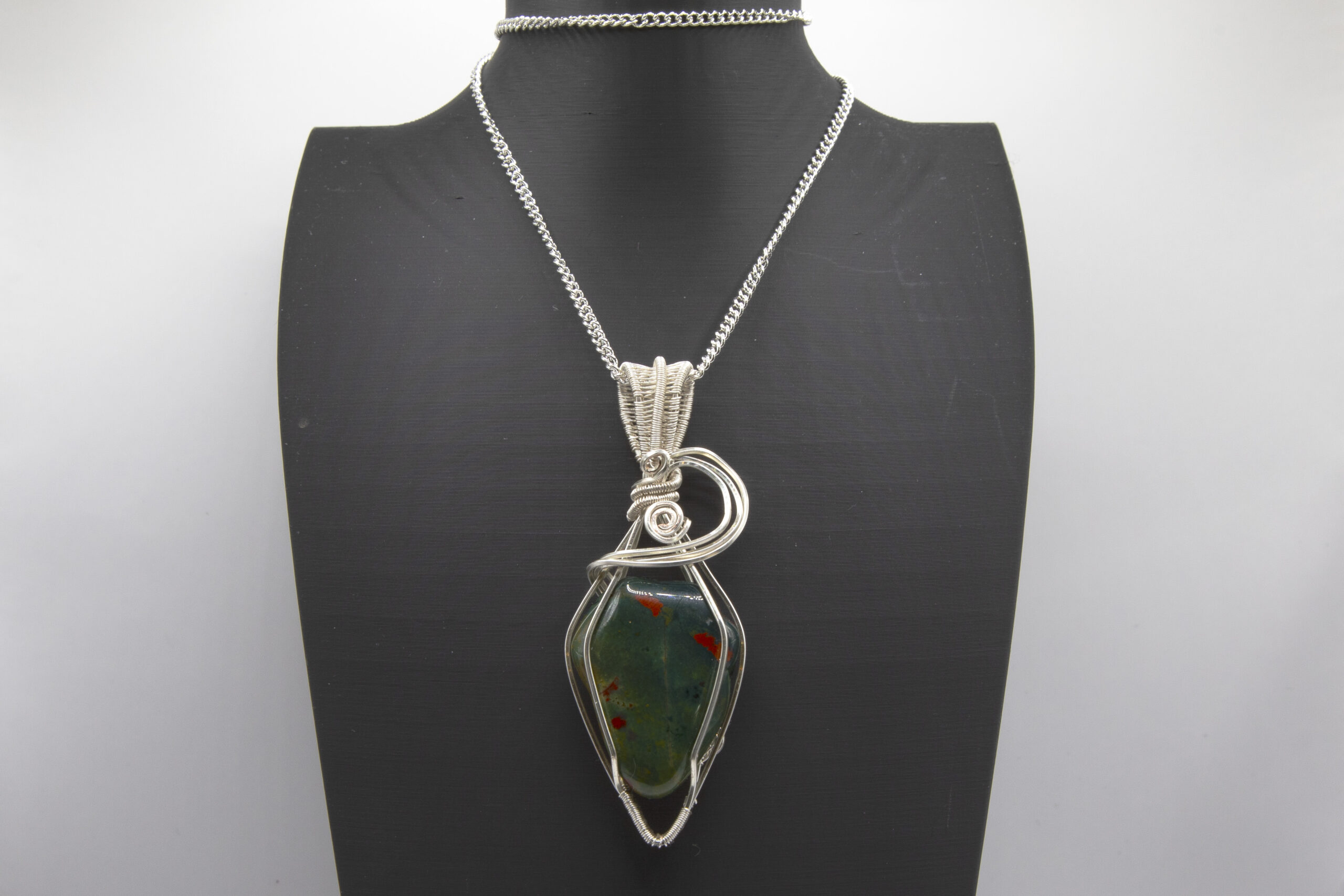Dragon’s Blood Stone Wire-Wrapped Pendant Necklace
