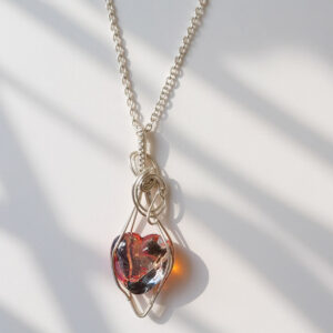GLASS HEART IN SILVER WIRE