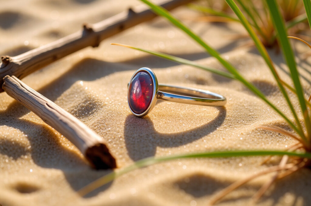 8x6mm GARNET Silver Ring