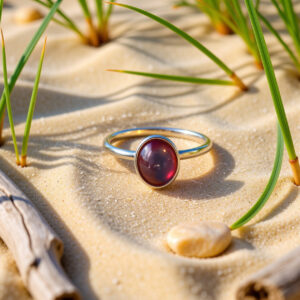 8x6mm GARNET Silver Ring