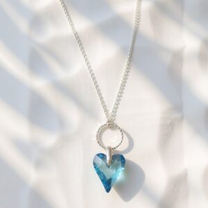 AQUA BLUE HEART DROPLET NECKLACE