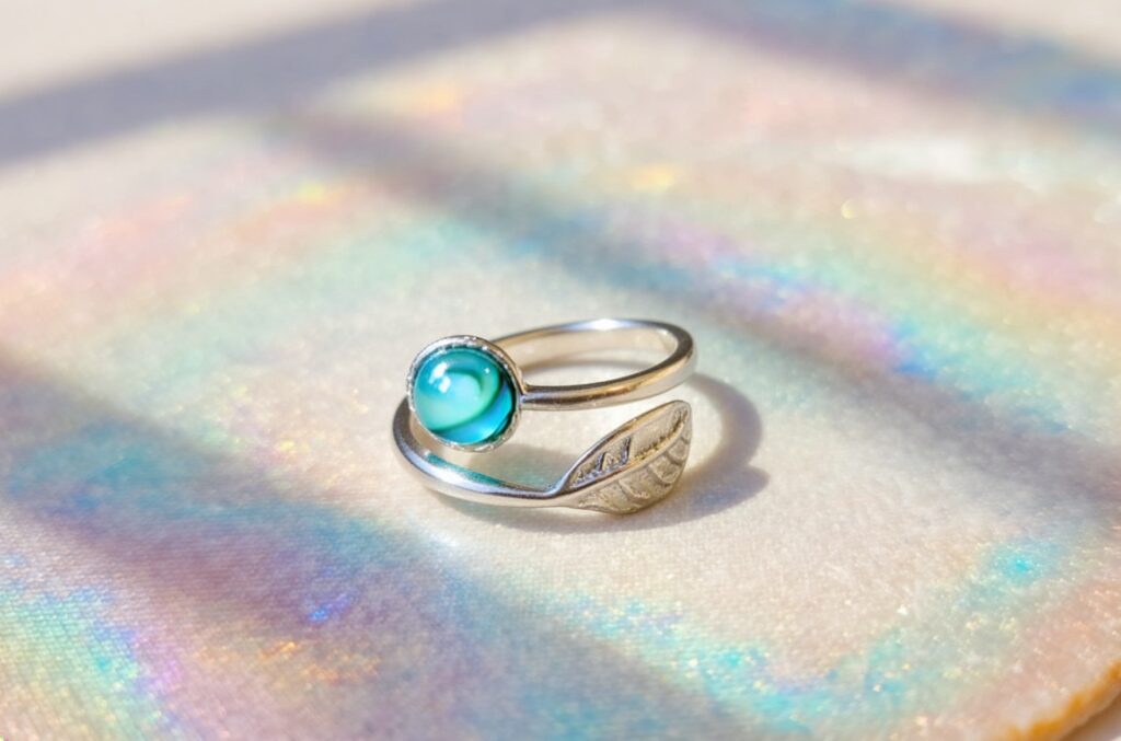 BLUE ABALONE SHELL SILVER LEAF RING