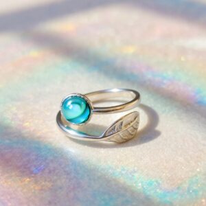 BLUE ABALONE SHELL SILVER LEAF RING