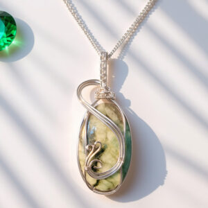 Raw Emerald Silver Wire Wrapped Necklace