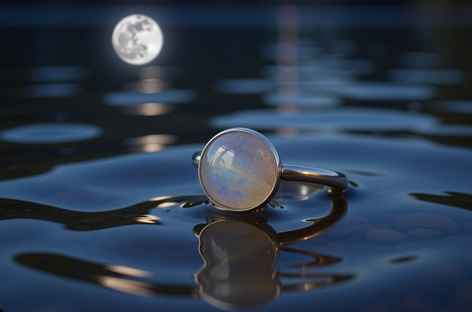 RAINBOW MOONSTONE 10mm Sterling Silver Ring
