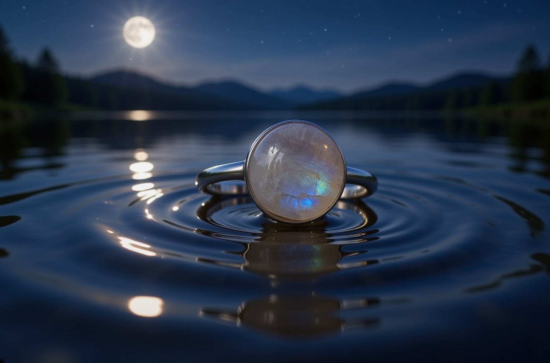 RAINBOW MOONSTONE 10mm Sterling Silver Ring