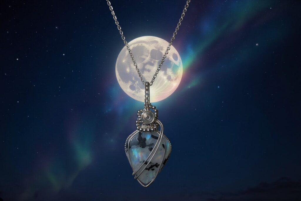 RAINBOW MOONSTONE WITH TOURMALINE