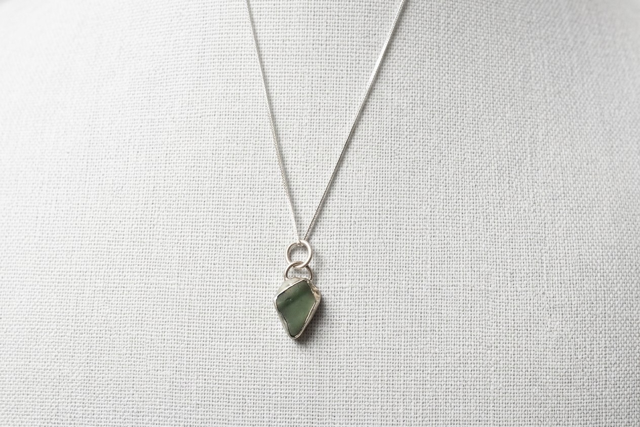 BLUE GREEN SEAGLASS IN STERLING SILVER