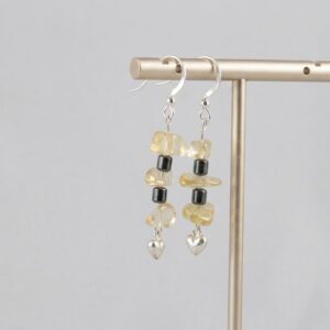 CITRINE AND HEMATITE EARRINGS WITH SILVER HEART